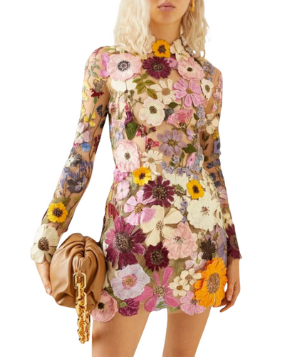Dolores | Kleid mit 3D-Blumenmuster