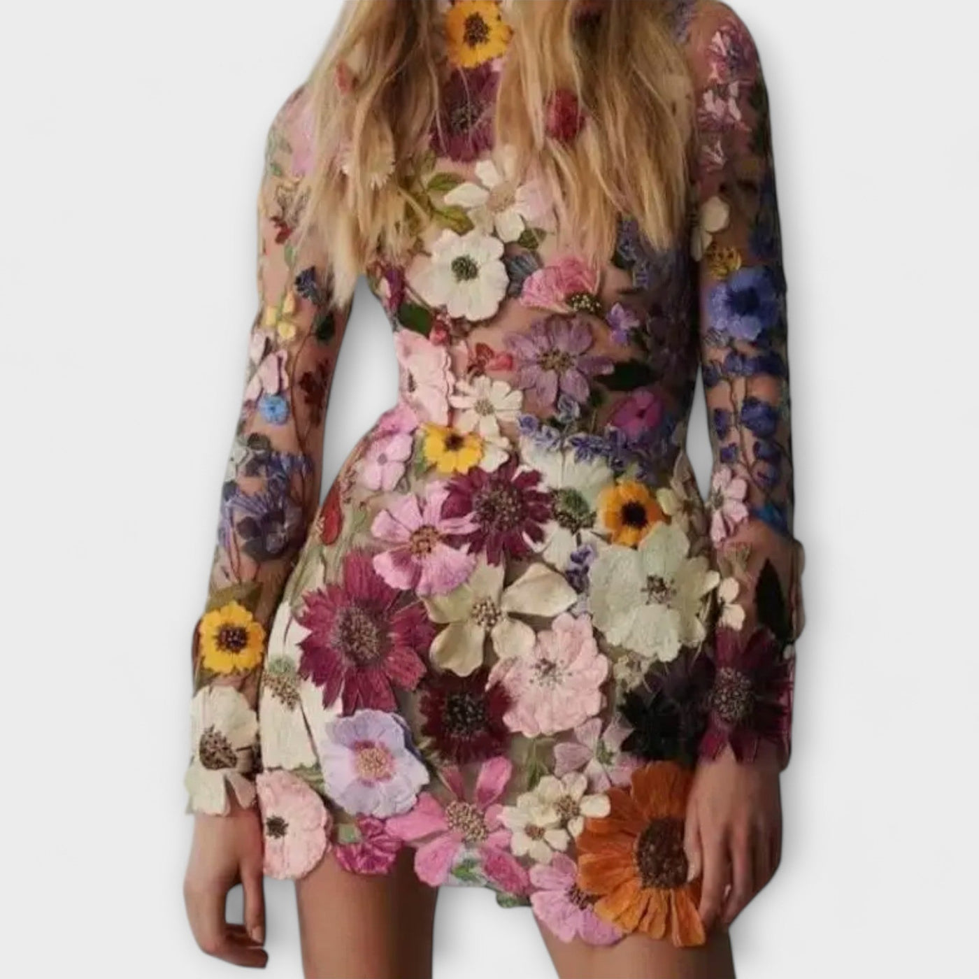 Dolores | Kleid mit 3D-Blumenmuster